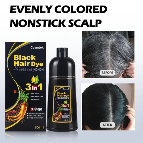 Miniatura 2 de Champú de tinte negro para cabello gris, champú semipermanente para mujeres y hombres, 3 en 1 (16.9 fl oz)