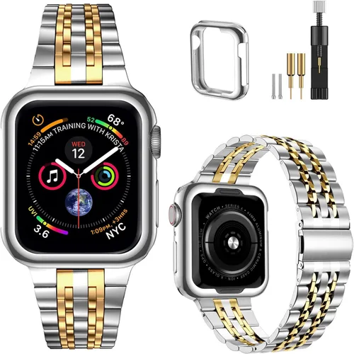 Miniatura 17 de MioHHR - Correa compatible con Apple Watch de 49 mm Ultra 3/2/1, correa de metal de acero inoxidable sólida para iWatch 49 mm Series Ultra 3/2/1