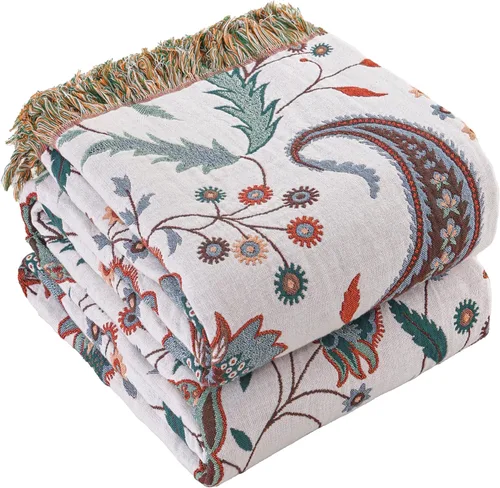 Miniatura 14 de Manta bohemia 100% algodón orgánico ultra suave transpirable rústico edredón de 50 x 60 pulgadas con pájaros y flores para sofá, silla, cama, sillón