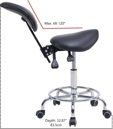Miniatura 2 de Runboll Taburete ergonómico con respaldo y reposapiés, silla giratoria hidráulica rodante para uso dental, salón, tatuaje y spa, color negro