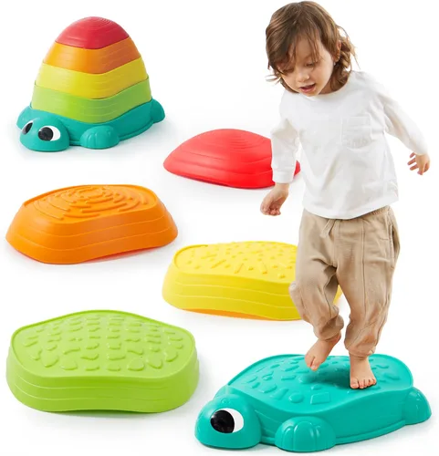 JOYIN 5 piezas de piedras de equilibrio con tortugas para niños, piedras de salto con forma de tortuga para niños, juguetes de coordinación de