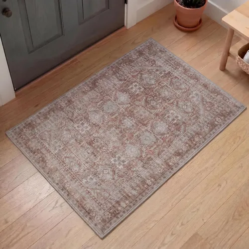Miniatura 111 de Kuden Alfombra pequeña de 2 x 3, lavable a máquina, parte trasera antideslizante, estilo vintage, suave, pelo bajo, alfombras de área para entrada