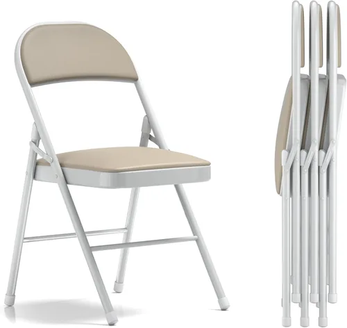 VECELO Paquete de 4 sillas plegables portátiles de metal con acolchado de poliuretano ultra suave para oficina en casa, beige