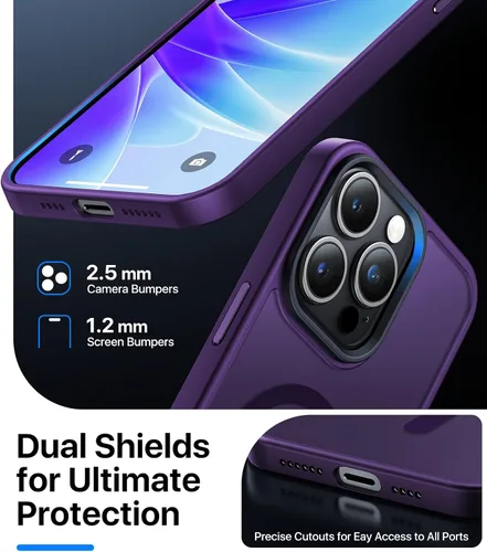 Miniatura 5 de Funda magnética fuerte para iPhone 15 Pro, [probada en caídas de grado militar] [compatible con MagSafe] translúcida mate delgada funda protectora a