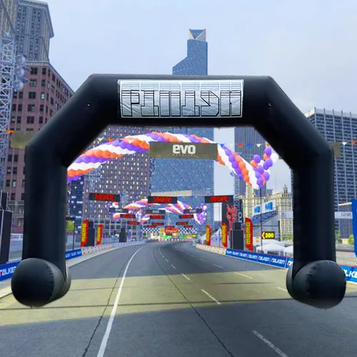 Miniatura 16 de Arco inflable de 20 pies de línea de acabado verde con potente soplador, arco inflable hexagonal al aire libre para carreras de 5 K, fiesta
