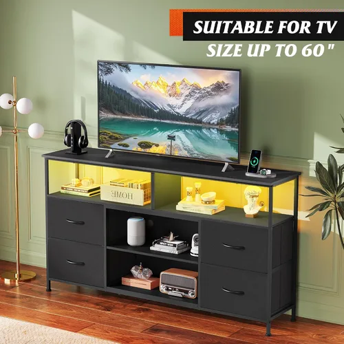 Miniatura 2 de WLIVE Mueble Tocador para TV de 50, 55, 60 pulgadas, Centro de Entretenimiento con Luces LED y Cajones de Tela, Tocador Mueble para TV