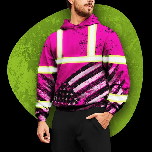 Miniatura 2 de Sudadera con capucha de alta visibilidad con la bandera de Estados Unidos para hombre, sudadera con capucha reflectante de seguridad