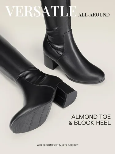 Miniatura 4 de DREAM PAIRS Laurence - Botas de tacón alto y grueso para mujer, por encima de la rodilla, largas, elásticas y sexis, para otoño