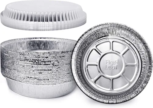 Miniatura 10 de Paquete de 60 sartenes redondas de aluminio prémium de 7 pulgadas con tapas de cúpula de plástico, lata de aluminio desechable para asar, hornear