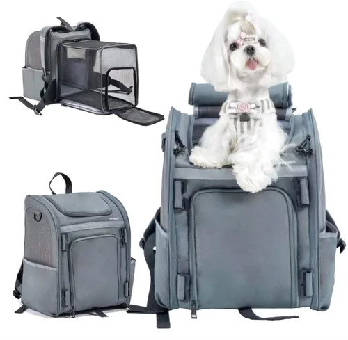 Transportador expandible para mascotas, mochila plegable y desmontable aprobada por aerolíneas, se adapta a gatos de 13 libras y cachorros pequeños