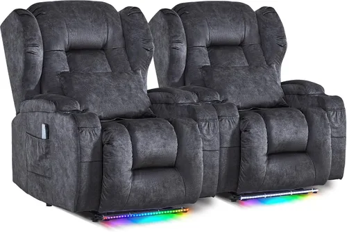 Miniatura 21 de DRMBOOK Silla Reclinable Eléctrica, Sofá Reclinable Eléctrico Wall Hugger con Masaje y Calor, Asiento de Teatro Sobrerelleno con Puerto