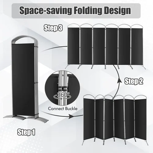 Miniatura 4 de GOFLAME Divisor de habitación de 6 paneles, pantalla de privacidad plegable de 6 pies con marco de metal estable, divisor de pared de tela
