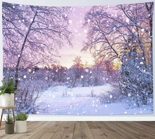 Miniatura 9 de HVEST Tapiz de bosque de invierno para colgar en la pared, montaña, nieve y pino, exterior, ventana de Navidad, arte de pared, tapiz de invierno