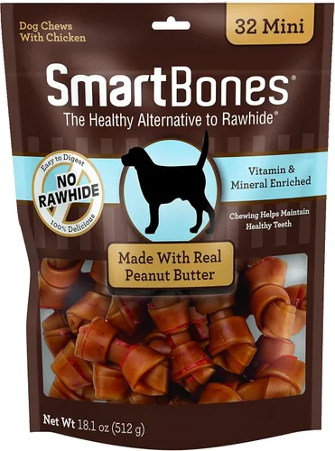 Miniatura 13 de SmartBones Mini masticables con mantequilla de maní real, 24 unidades, masticables sin piel cruda para perros (el embalaje puede variar)