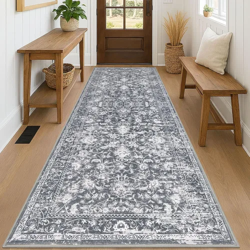 Miniatura 22 de KILOCOCO Alfombra lavable de 2 x 3 para entrada, estampado floral vintage, suave, antideslizante, azul, alfombras de cocina, tapete