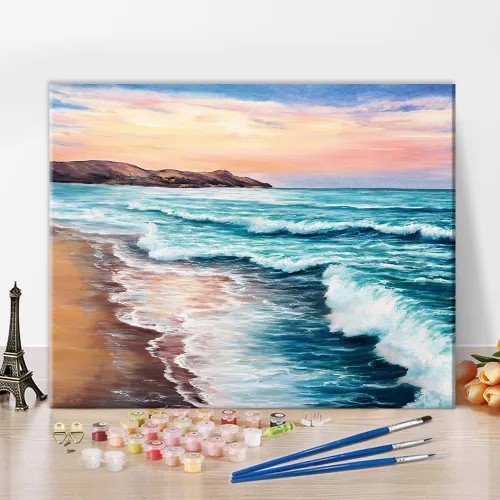 TUMOVO Pintura por números para adultos, kits de pintura de playa por números, pintura al óleo de paisaje costero colorido para adultos, kit de