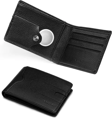 VEGALTY - Cartera minimalista de piel de microfibra resistente a los arañazos Bolsillo frontal plegable con bolsa Airtag, delgada - Ventana oculta