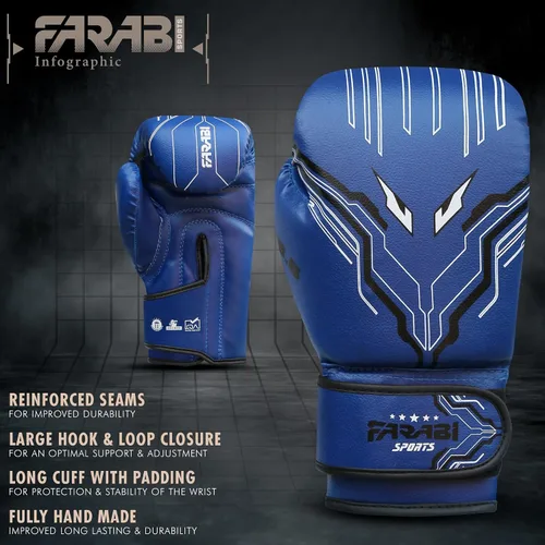 Miniatura 4 de Farabi Sports Guantes de boxeo para niños y niñas, guantes de kickboxing de 6 onzas para jóvenes, guantes de boxeo junior para MMA, Muay Thai, Azul