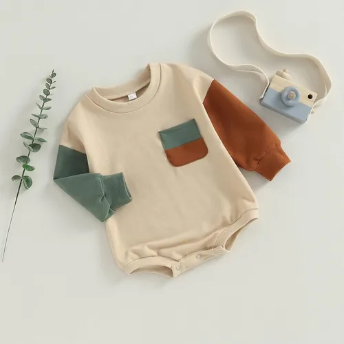 Miniatura 3 de AEEMCEM Sudadera de bloque de color para bebé niño y niña, mameluco de gran tamaño, suéter de burbujas de manga larga, con bolsillo