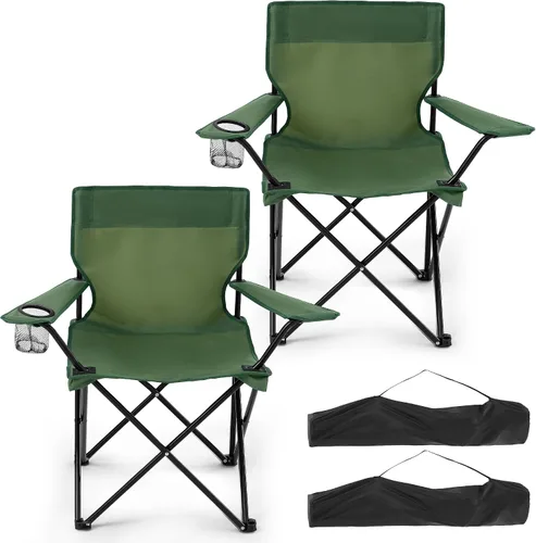 Miniatura 9 de Paquete de 2 sillas plegables de camping con soporte para tazas, sillas plegables portátiles de césped de 300 libras para adultos, sillas de playa