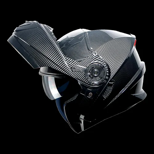 Miniatura 3 de 1Storm Nuevo Casco Modular de Motocicleta con Visera Dual Cara Completa y Luz Trasera LED Recargable: Modular901 Fibra de Carbon Negro