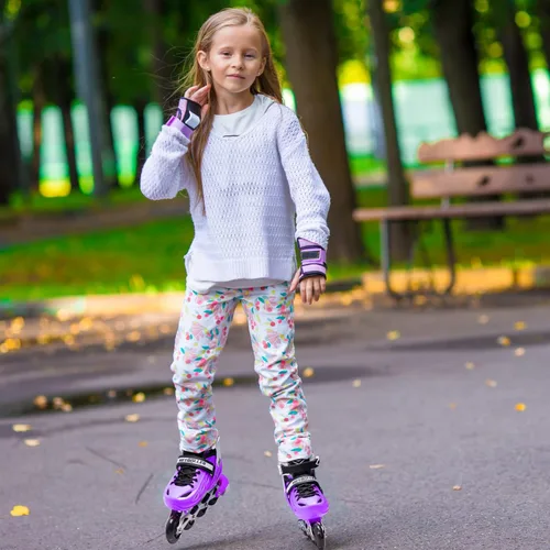 Miniatura 7 de METROLLER Patines en línea para niñas y niños, mujeres, hombres, 4 tallas ajustables, patines en línea con ruedas que se iluminan, patines Púrpura