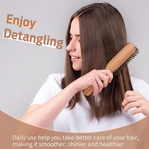 Miniatura 4 de BRUSHZOO - Cepillo de pelo de cerdas de jabalí para mujeres y hombres, pelo corto y fino, mango de haya, cepillo para peinar y alisar