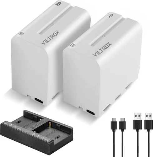 Miniatura 11 de VILTROX Paquete de 2 baterías NP-F550 y cargador de pared para cámara Sony NP F530 F550 F970 F960 F770 F750 F330 TR516 TR716 TR818 TR910 TR917, luz