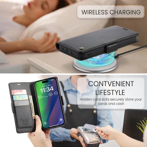 Miniatura 3 de SINIANL Funda tipo cartera compatible con iPhone 15 con tarjetero para mujeres y hombres, con bloqueo RFID, cierre magnético, función atril