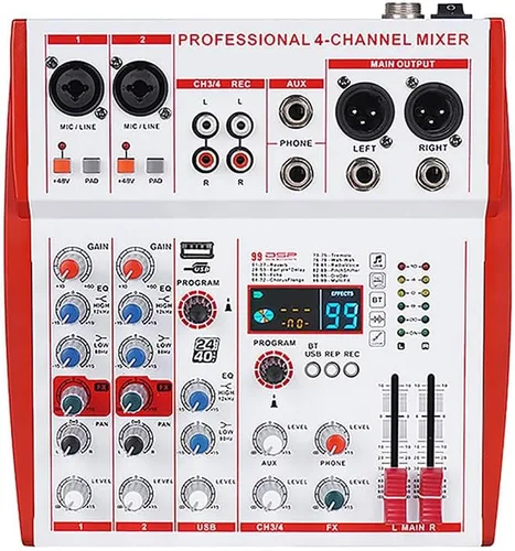 Miniatura 10 de MW-4 Consola de sonido portátil profesional de 4 canales Bluetooth 5.0 Tarjeta de sonido USB 99 sonidos de audio DJ Karaoke en vivo Grabación