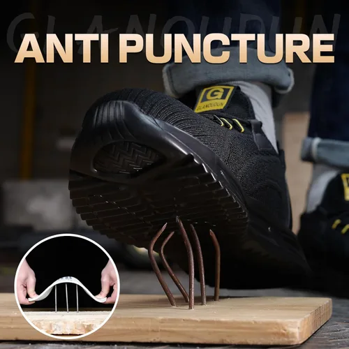 Miniatura 3 de GLANOUDUN Zapatos de punta de acero para hombre, zapatos de trabajo ligeros para hombres, zapatos de seguridad indestructibles para hombres, zapatos