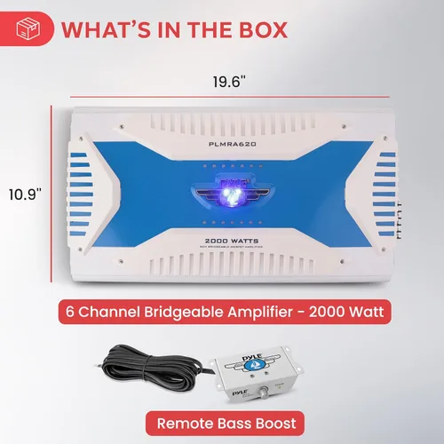 Miniatura 6 de Pyle Receptor amplificador marino de 6 canales, amplificador de audio inalámbrico impermeable para altavoz estéreo con fuente de MOSFET dual
