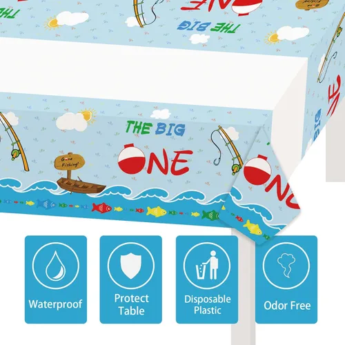 Miniatura 7 de Ofishally - 217 piezas de decoraciones de cumpleaños con diseño de «Gone Fishing Dinnierware» The Big One Balloon Garland Banner Cake Cupcake Topper
