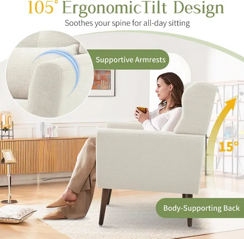 Miniatura 3 de cinkehome Sillas decorativas con brazos para sala de estar, sillón moderno tapizado en chenilla, cómoda silla de salón acolchada y suave