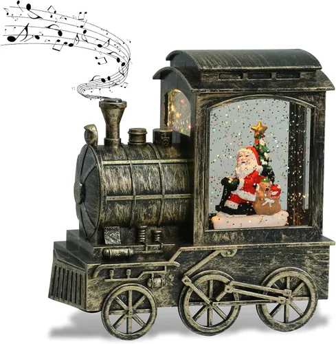 Miniatura 7 de Linterna musical de globo de nieve de Navidad, funciona con pilas con temporizador de 6 horas, tren giratorio de globo de nieve iluminado con Papá