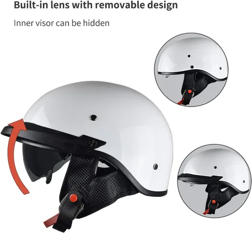 Miniatura 2 de Casco medio de motocicleta con visera para motocicleta para hombres y mujeres, casco para adultos, patinetas, vehículos todo terreno, cruceros