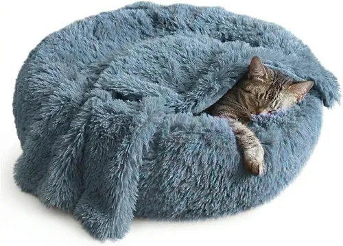 Miniatura 11 de Whiskers & Friends Camas para gatos de interior, cama mullida y calmante para gatos con forma de dona, cama para perros pequeños lavable, camas Gris