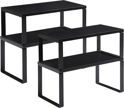 YMYNY Organizador de estantes para gabinete, juego de 4 estantes de especias, estantes de encimera de cocina, apilables, de madera, organizador de