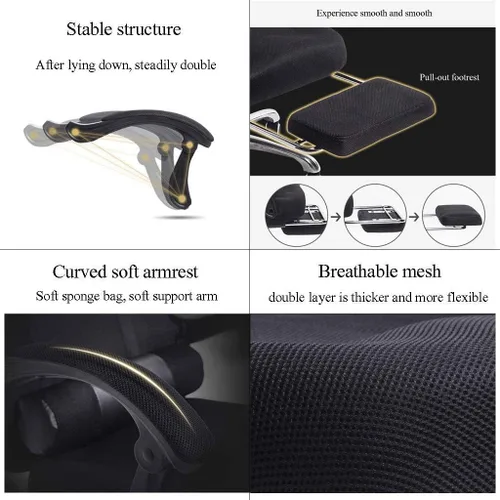 Miniatura 4 de Silla ergonómica reclinable de oficina, silla de escritorio con altura ajustable, reposacabezas de malla transpirable, cojín de espuma suave