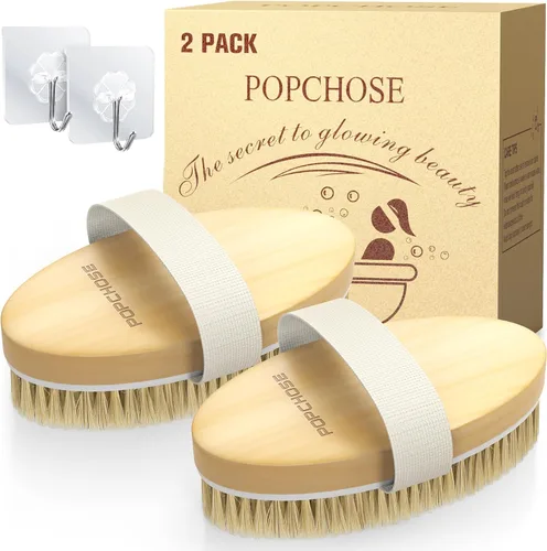 Miniatura 11 de POPCHOSE Cepillo de cepillado en seco para el cuerpo, cepillo exfoliante de cerdas naturales para piel seca, cepillo corporal para una piel