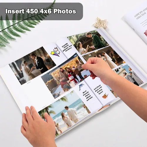 Miniatura 6 de Álbum de fotos de 4 x 6 pulgadas, 450 imágenes con espacio de escritura, cubierta de piel sintética, libro de fotos con ventana frontal para Beige
