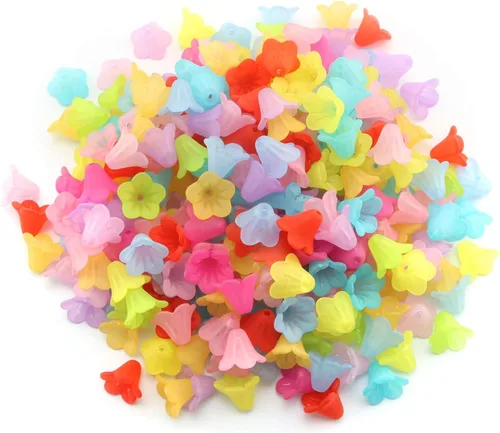 Tegg Cuentas de flores de trompeta, 200 cuentas de 0.591 in de color mixto de acrílico con agujero central para hacer joyas, manualidades