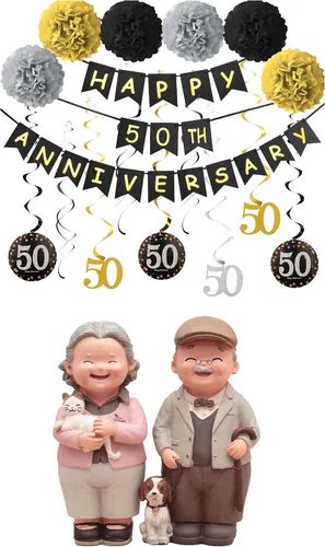 Miniatura 6 de Figuras amorosas para parejas mayores, 50 aniversario, matrimonio dorado, decoración de pasteles de boda, figuras de poliresina, coleccionables