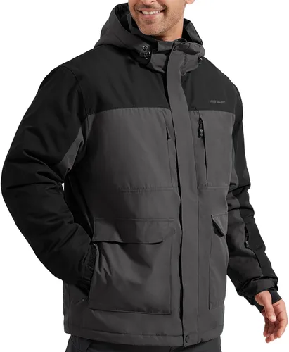 Miniatura 13 de FREE SOLDIER Chaqueta de esquí impermeable para hombre, con forro polar, abrigo de nieve cálido de invierno con capucha costuras totalmente selladas