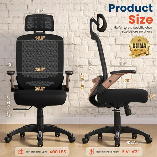 Miniatura 2 de GABRYLLY Silla de oficina ergonómica, silla de escritorio con respaldo alto con brazos abatibles, reposacabezas 3D, asiento de esponja gruesa