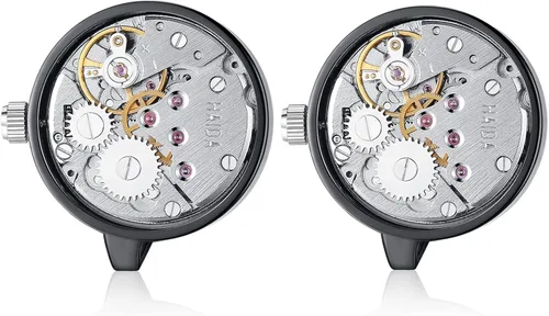 Miniatura 2 de HONEY BEAR Mens Shirt Cufflinks Working Watch Movement for Wedding Business Gift