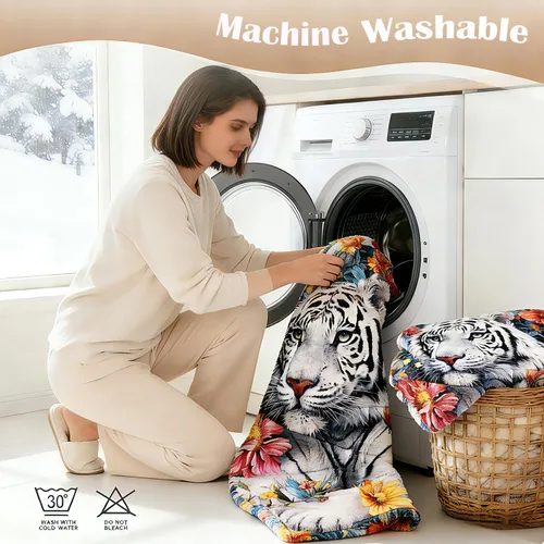 Miniatura 9 de Mantas de acuarela vintage con diseño floral de tigre para hombre, suaves y acogedoras, de franela con estampado de animales, para cama, sofá
