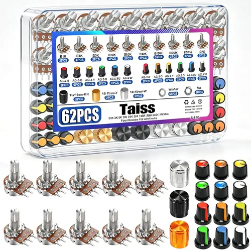 Miniatura 13 de Taiss Kit de potenciómetro de 40 piezas con perillas giratorias, WH148 B1K 2K 5K 10K 20K 50K 100K 250K 500K 1M Ohm Potenciómetros Surtido