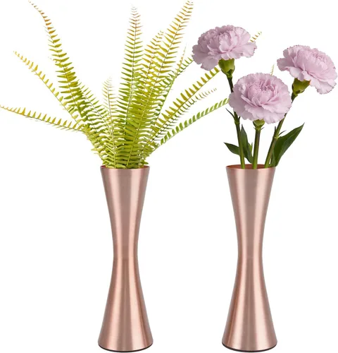 Miniatura 12 de Vixdonos Jarrón de metal de tono latón de 6.7 pulgadas, juego de 2 jarrones decorativos modernos para decoración del hogar, boda o regalo (dorado)