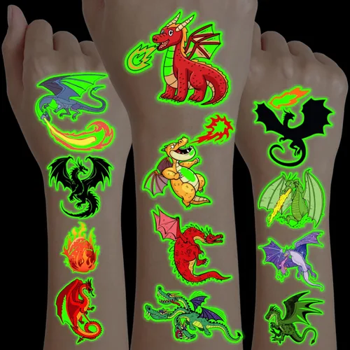 96 tatuajes temporales precortados de dragón, suministros de fiesta de cumpleaños, decoraciones de caballero dragón, súper lindo falso para niños,